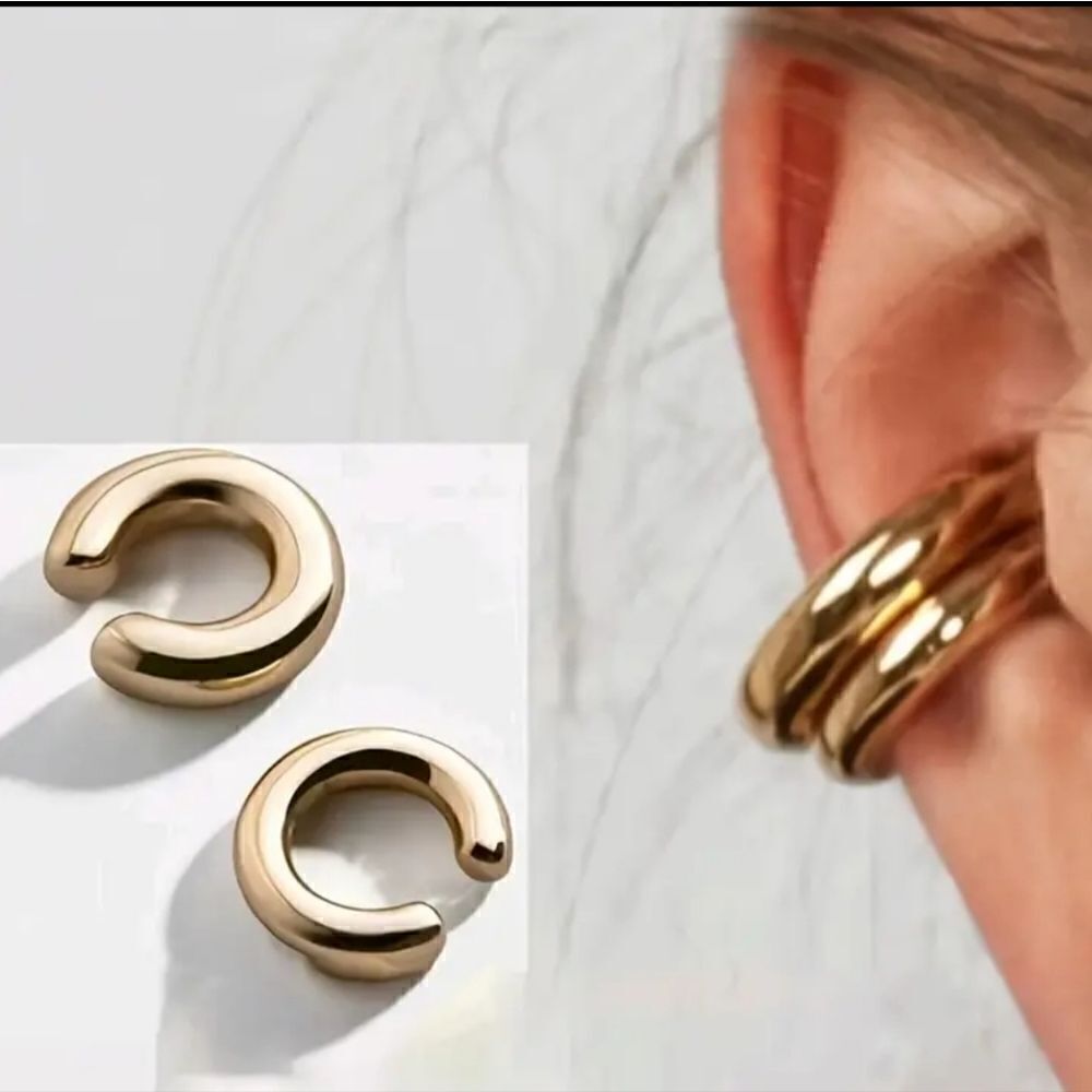 2 Pcs Unique Smooth C Shaped Clip On Earrings Zinc Alloy Jewelry